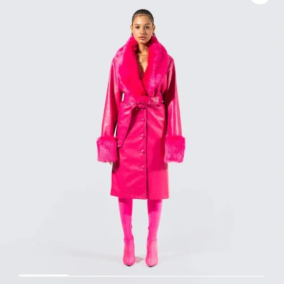 Finesse Willa vegan fur leather coat Barbie Pink Size 1x NWT - Picture 3 of 7